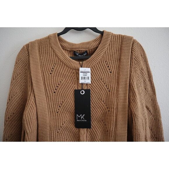 MK Metric Knits 32209B Women’s Sz L Camel Brown Ribbed Knit L/S Sweater - Picture 3 of 5